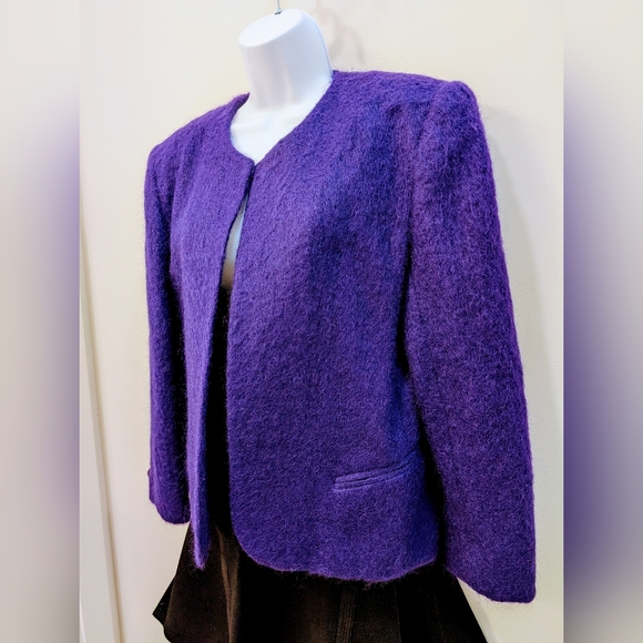 DIOR Christian Dior Vintage 90s Purple Mohair Designer Jacket Size 12 - Picture 3 of 13